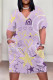 Light Purple Casual Geometric Print The stars Pocket V Neck Printed Plus Size Dresses