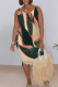 Green Casual Floral Print Contrast V Neck Printed Dresses