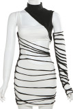 Cream White Sexy Hollow Out Patchwork O Neck Wrapped Skirt Dresses
