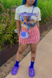 White Casual Figure Print Letter Print O Neck T-Shirts