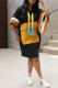 Yellow Casual Pocket Patchwork Contrast V Neck Straight Dresses