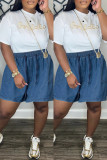 Blue Casual Solid Color Pocket High Waist Regular Denim Shorts