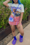 White Casual Figure Print Letter Print O Neck T-Shirts