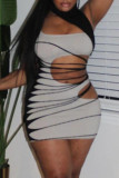 Cream White Sexy Hollow Out Patchwork O Neck Wrapped Skirt Dresses