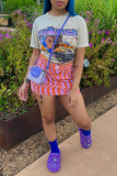 White Casual Figure Print Letter Print O Neck T-Shirts