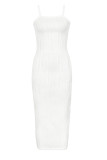 White Celebrities Stripe Backless Slit Patchwork Spaghetti Strap Long Dresses