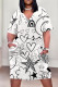 White Casual Geometric Print The stars Pocket V Neck Printed Plus Size Dresses