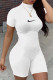 White Casual Print Patchwork O Neck Skinny Rompers
