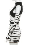 Cream White Sexy Hollow Out Patchwork O Neck Wrapped Skirt Dresses