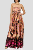 Pink Celebrities Print Pocket Patchwork Strapless Strapless Dresses