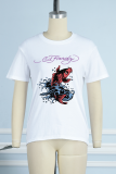 White Casual Animal Print O Neck T-Shirts