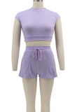 Grey Casual Solid Color Pocket Lace Up Patchwork O Neck Sleeveless Two Pieces