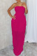 Rose Red Sexy Solid Color Ruched Patchwork Strapless Loose Jumpsuits