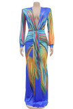 Colour Celebrities Print Patchwork V Neck Long Dresses