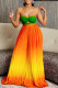 Green Gradient Color Hollow Out Backless Pleated Patchwork Strapless Loose Jumpsuits