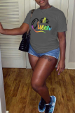 Light Gray Casual Street Letter Print O Neck T-Shirts