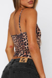 Leopard Print Sexy Leopard Print Backless Patchwork Spaghetti Strap Tops