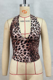 Leopard Print Sexy Leopard Print Backless Patchwork V Neck Tops
