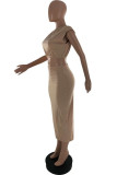 Orange Casual Solid Color Basic O Neck Sleeveless Two Pieces