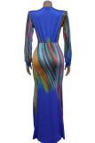 Colour Celebrities Print Patchwork V Neck Long Dresses