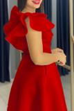Red Celebrities Solid Color Ruffle Patchwork V Neck A Line Dresses