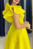 Red Celebrities Solid Color Ruffle Patchwork V Neck A Line Dresses