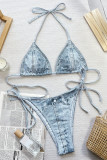 The cowboy blue Sportswear Backless Strap Design Patchwork Swimwears(With Paddings)
