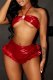 Red Sexy Hot Club Solid Color Lace Up Backless Strapless Sleeveless Two Pieces