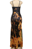 Yellow Sexy Blaze Backless Patchwork Spaghetti Strap Long Dresses