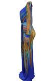 Colour Celebrities Print Patchwork V Neck Long Dresses