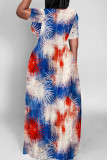 Red Casual Print Patchwork O Neck Straight Dresses