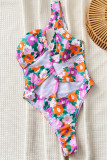 Multicolor Sportswear Print Hollow Out Patchwork Swimwears(With Paddings)