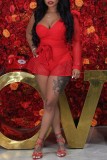 Red Sexy Casual Solid Color Backless Irregular Skinny Rompers