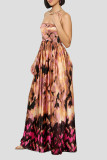 Pink Celebrities Print Pocket Patchwork Strapless Strapless Dresses