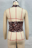 Leopard Print Sexy Leopard Print Backless Patchwork V Neck Tops