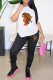 White Casual Figure Print Basic O Neck Short Sleeve Two Pieces