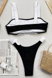 Black Sportswear Backless Patchwork Swimwears(With Paddings)