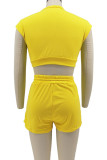 Grey Casual Solid Color Pocket Lace Up Patchwork O Neck Sleeveless Two Pieces