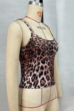 Leopard Print Sexy Leopard Print Backless Patchwork Spaghetti Strap Tops