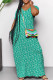 Cyan Casual Print Patchwork V Neck Long Dresses