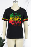 Black Casual Letter Print O Neck T-Shirts