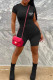 Black Casual Letter Print Zipper O Neck Skinny Rompers