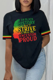 Black Casual Letter Print O Neck T-Shirts