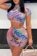 Pink Casual Daily Letter Print Graffiti O Neck Short Sleeve Two Pieces