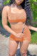 Tangerine Red Sexy Slit Beading Patchwork Square Neck Sleeveless Two Pieces