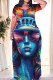 Turquoise Casual Print Patchwork O Neck Straight Dresses