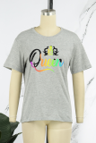 Light Gray Casual Street Letter Print O Neck T-Shirts