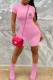 Pink Casual Letter Print Zipper O Neck Skinny Rompers