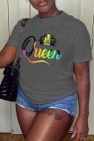 Light Gray Casual Street Letter Print O Neck T-Shirts