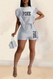 Red Casual Street Letter Print Tassel O Neck Short Sleeve Two Pieces
